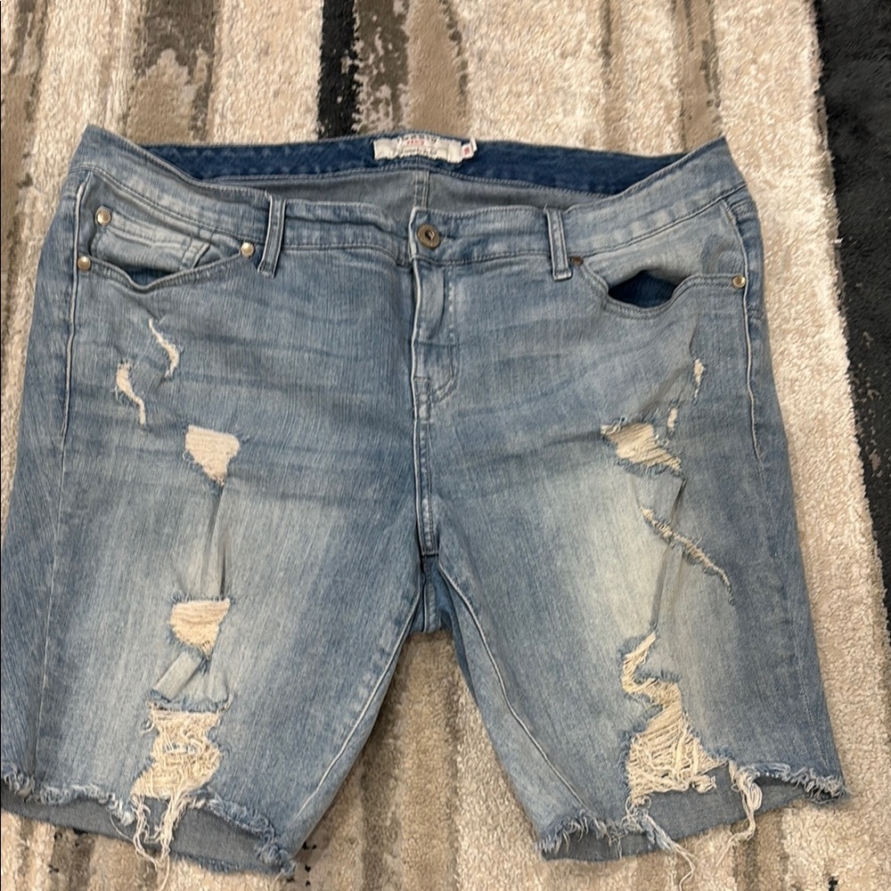 Torrid Blue Distressed Jean Shorts with Raw Hem